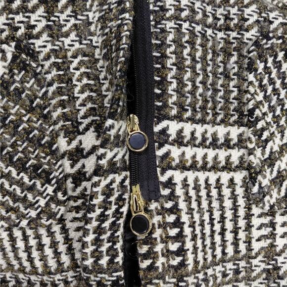 A.B.S. Allen Shwartz Womens Coat Size 14 Houndstooth Luxury Fur Hood Wool Blend - Picture 13 of 16